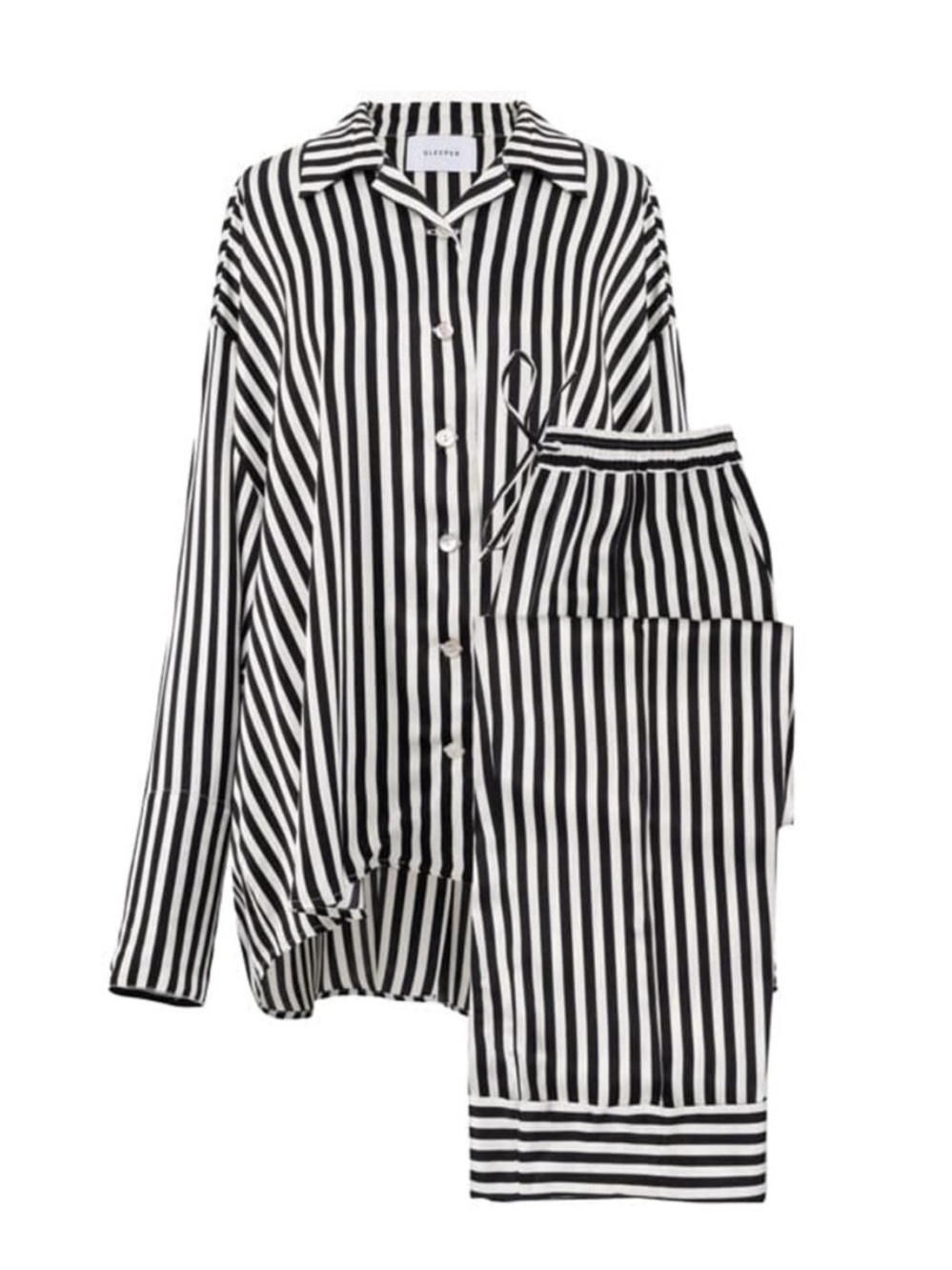 Sleeper Black & White Striped Pajamas 2 Piece Set Satin One Size $350 - Picture 3 of 12